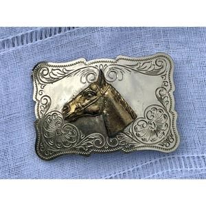 Vintage 1970s 1980s Horse Belt buckle Western Cowboy Rodeo theme Handmade